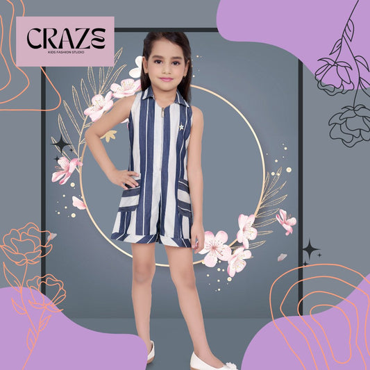 Blue & White Striped Short Jumpsuit Girls Jumpsuits - Craze Fashion Studio