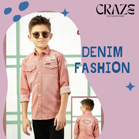 Color Denim Shirt heavy washed - Peach Denim Shirts - Craze Fashion Studio