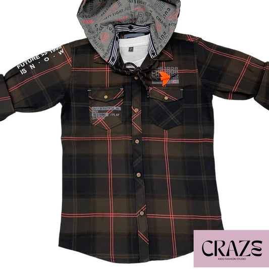 Cotton Checks Shirt with with detachable hood and a separate t-shirt Shirts - Craze Fashion Studio