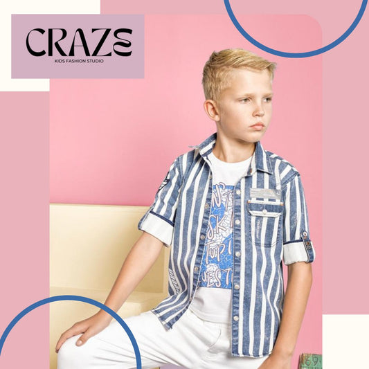 Denim Stripe Shirt with separate t-shirt Denim Shirts - Craze Fashion Studio