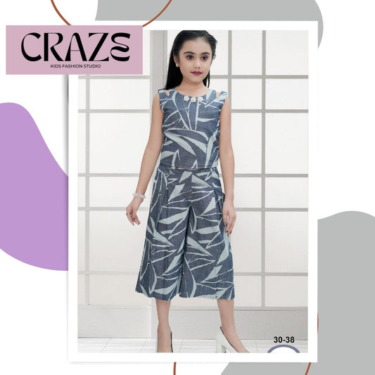 Grey Divided Skirt (Culottes) & Denim Top Skirt Suits - Craze Fashion Studio