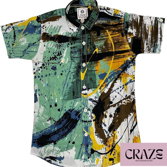 Half Sleeves Printed Shirt - Green Shirts - Craze Fashion Studio
