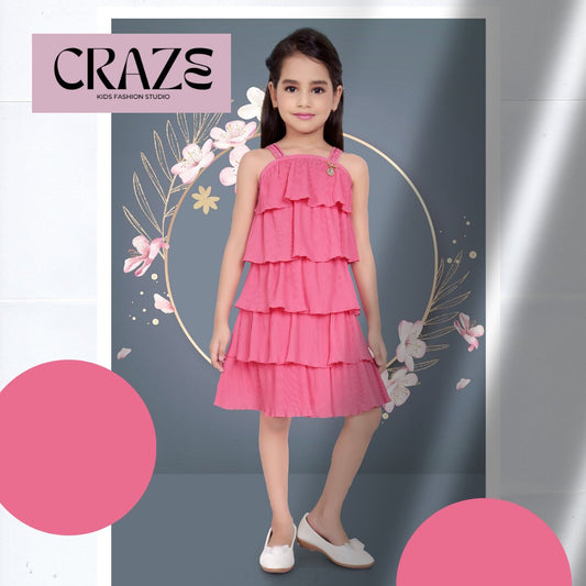 Pink Pleated Frill Dress Dresses - Craze Fashion Studio